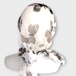 Womens Scarf Chiffon Butterflies‎ Black White Rectangle 60x13 Wrap Style Glamour